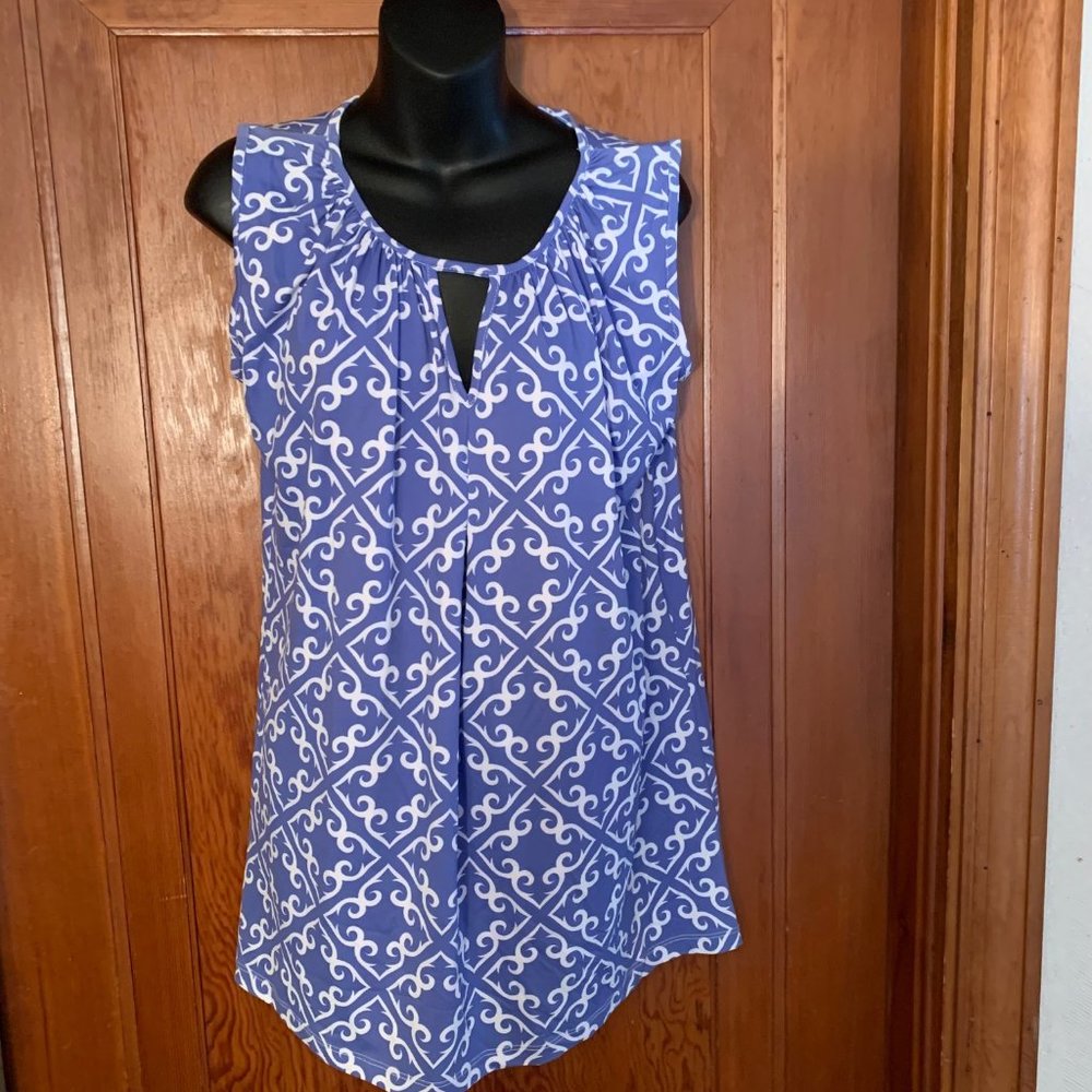 NWT Michelle Parisou Purple and White Sleeveless Tunic Size S
